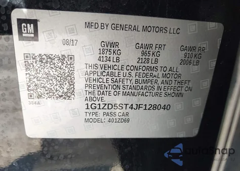 2018 Chevrolet Malibu Lt из США, поврежденный, VIN 1G1ZD5ST4JF128040